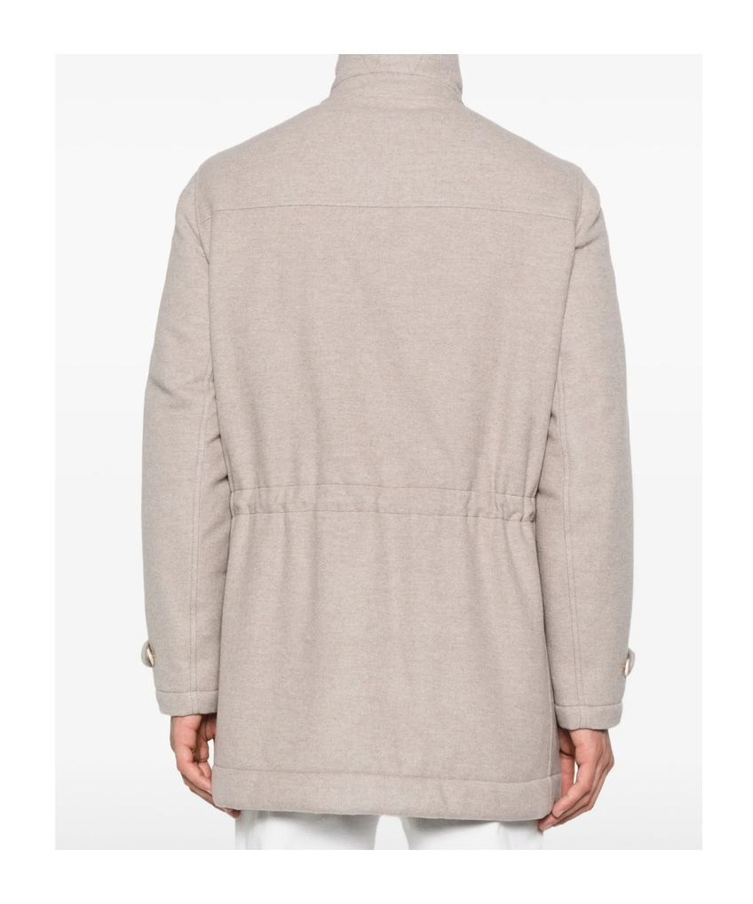 Brunello Cucinelli Trimmed-collar Single-breasted Coat In Neutral