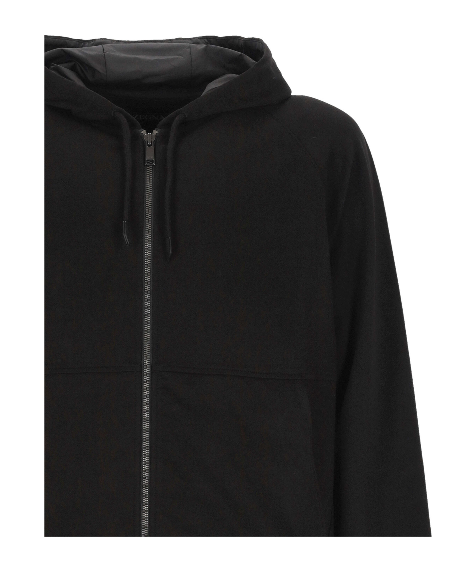 Zegna Drawstring Hooded Sweatshirt In Black
