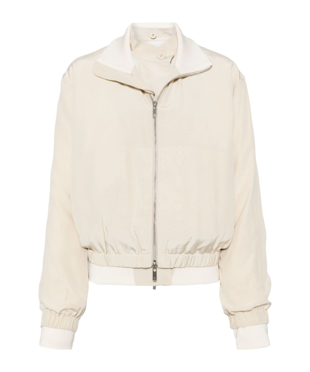 Helmut Lang Convertible Layered Crepe De Chine And Satin-twill Bomber Jacket In White