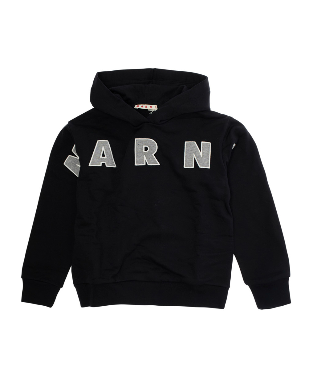 Marni Long-sleeved Hooded Sweatshirt In Black