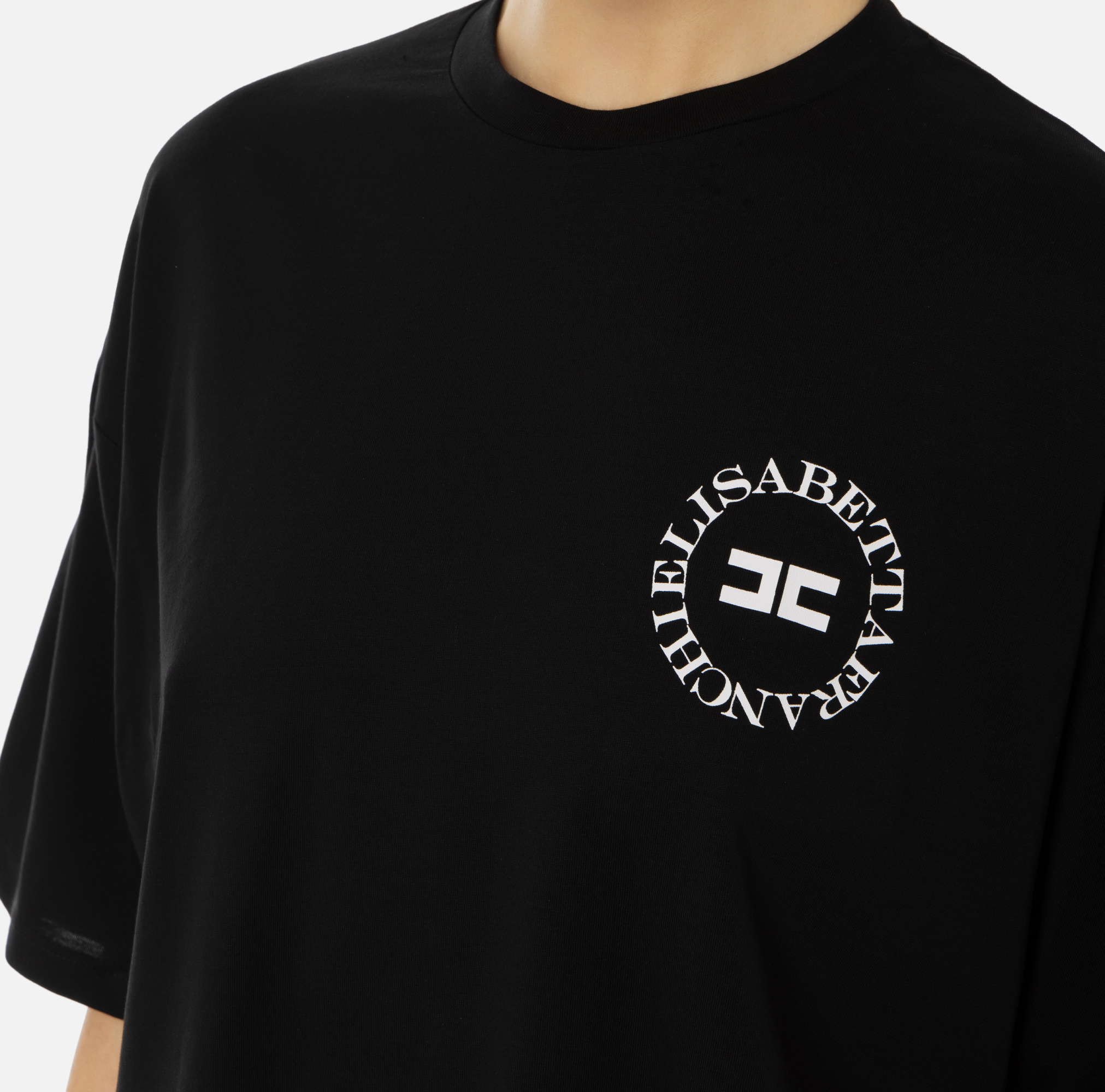 Elisabetta Franchi Logo-print Cropped T-shirt In Black