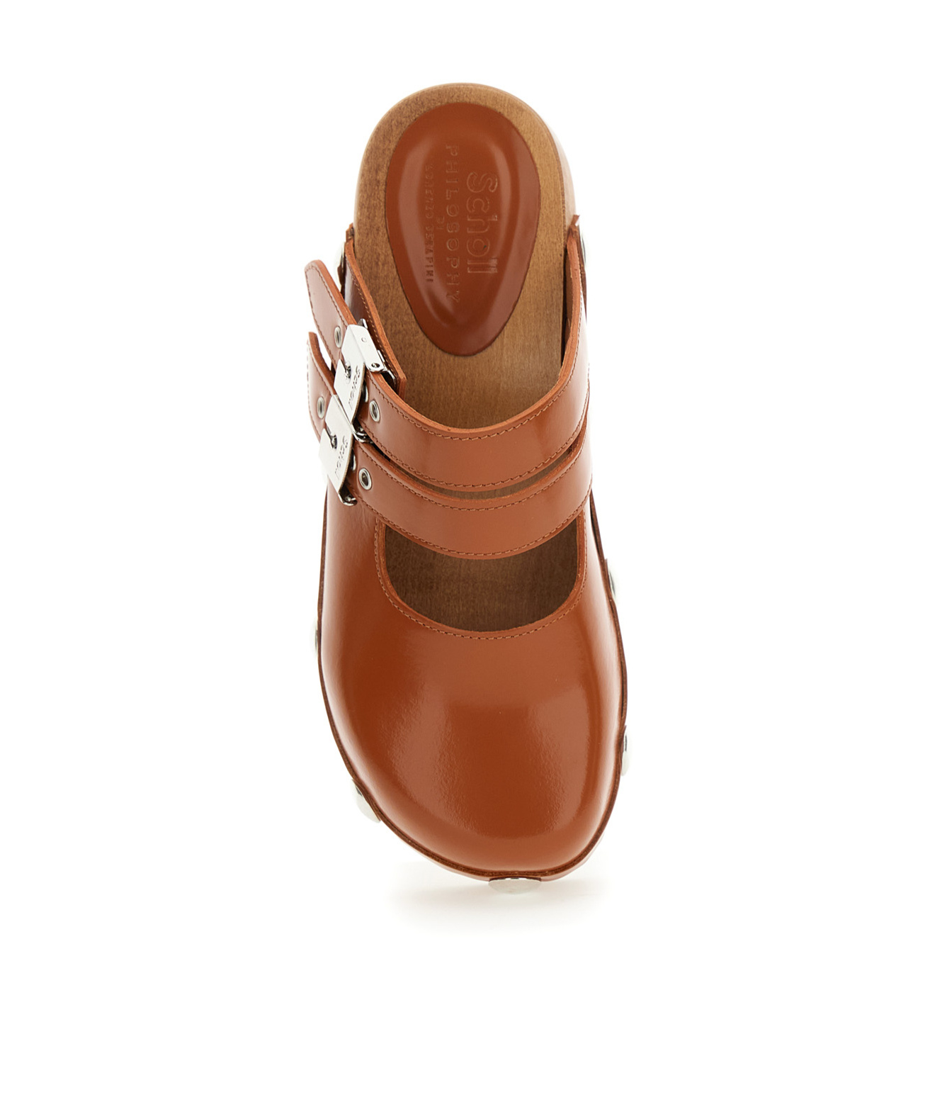 Philosophy Di Lorenzo Serafini 'mary Jane' Brown Mules With Wooden Sole In Brown