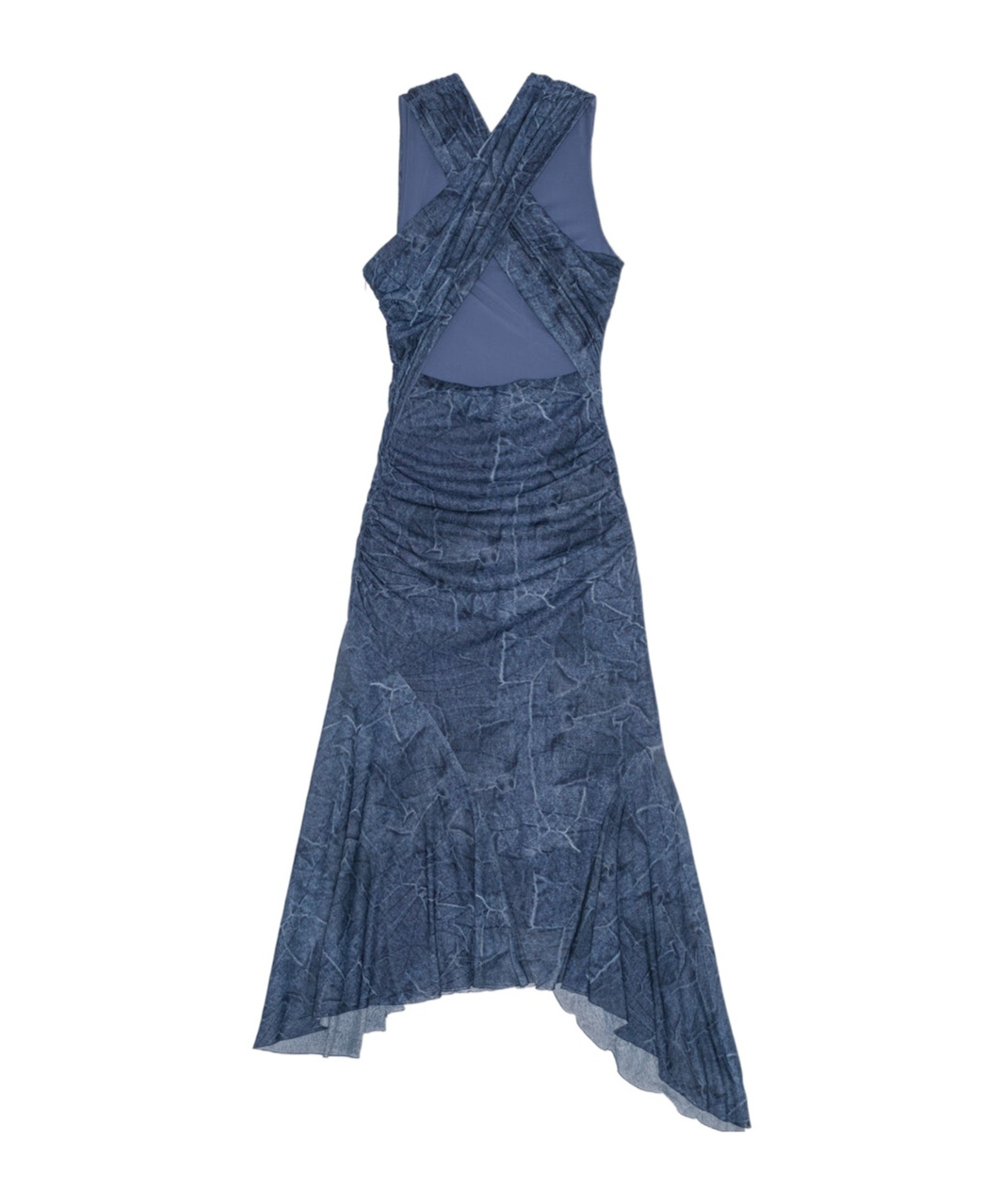 Shop Ganni Blue Mesh Ruched Dress