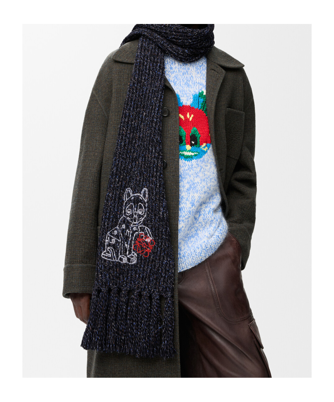 Loewe Scarf In Wool, Silk And Alpaca Blend In Black