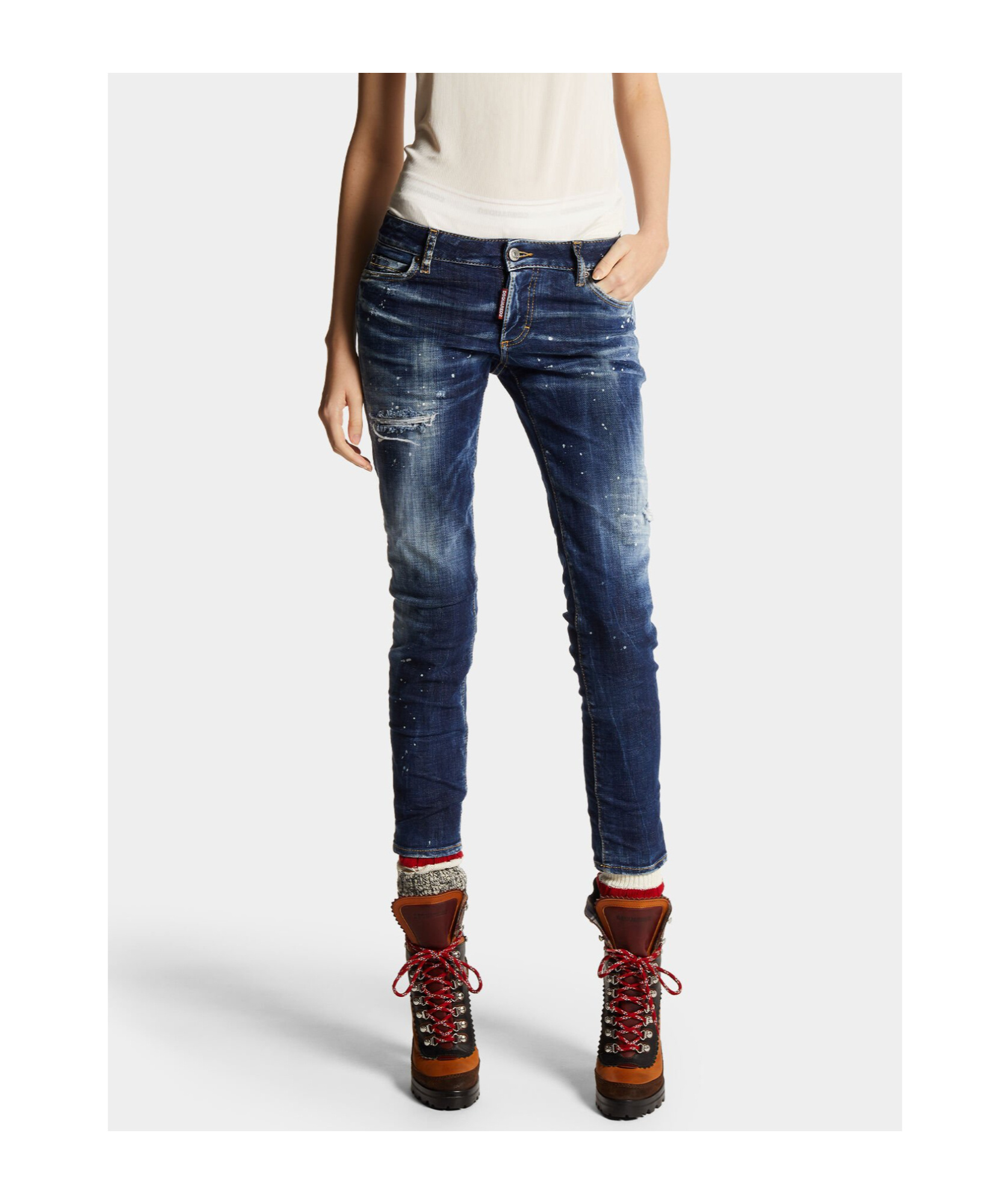 Dsquared2 Cropped Paint-splatter Jeans In Blue