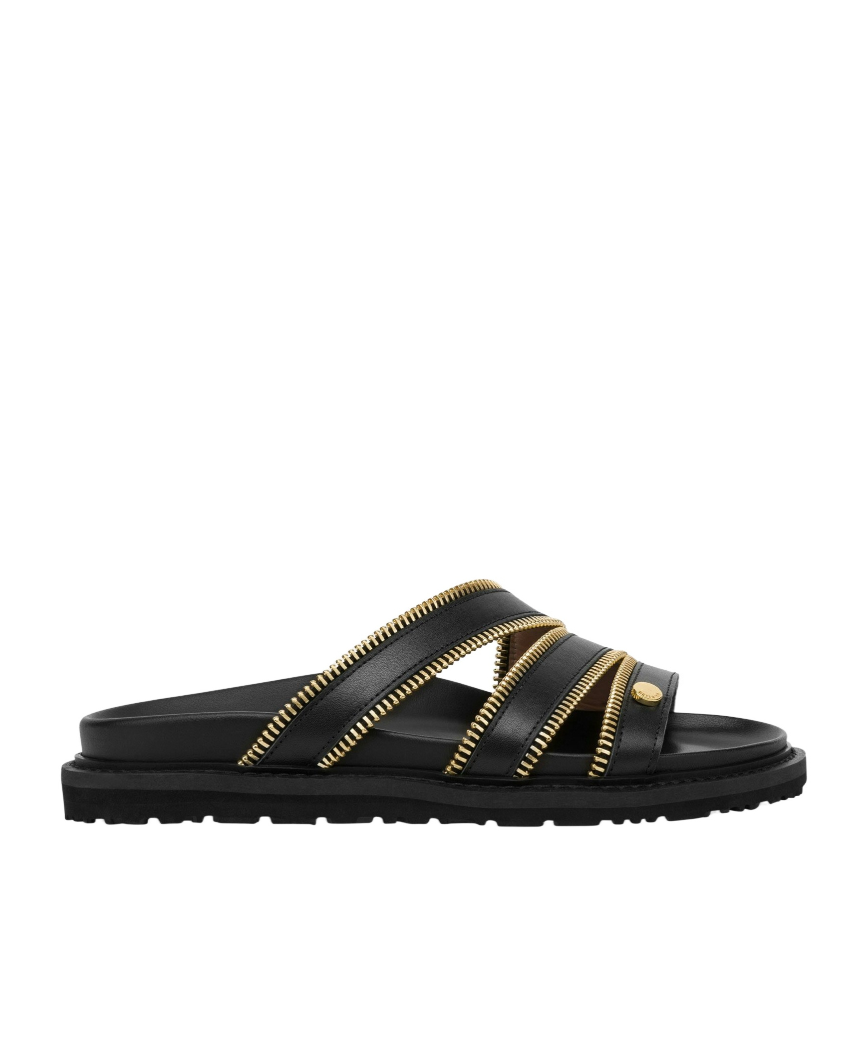 Moschino Zip-embellished Leather Slides In Black