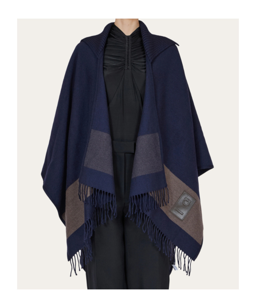 Ferragamo Fringed Cape In Blue
