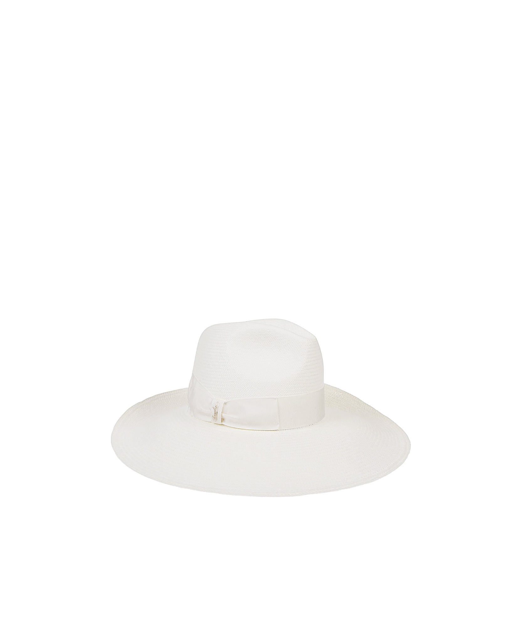 Borsalino Wide Brim Straw Hat With Ribbon Detail In White
