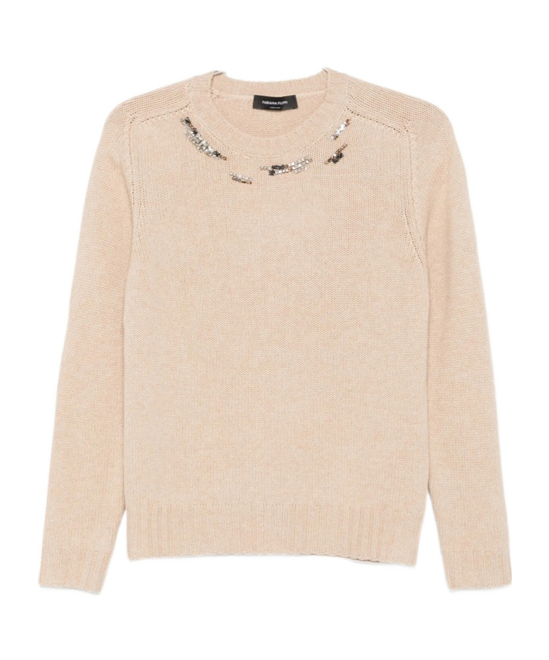 Fabiana Filippi Long-sleeved Crew Neck Pullover In Brown