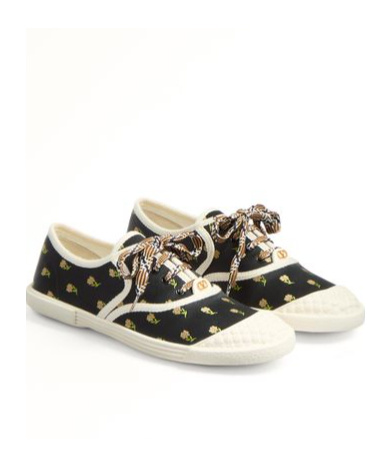 Shop Valentino Bay By Bay Trainers In Papier Floral Fabric In Black