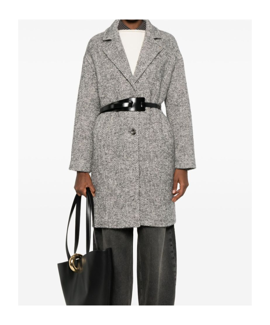 Liu •jo Herringbone-pattern Belted Coat In Gray