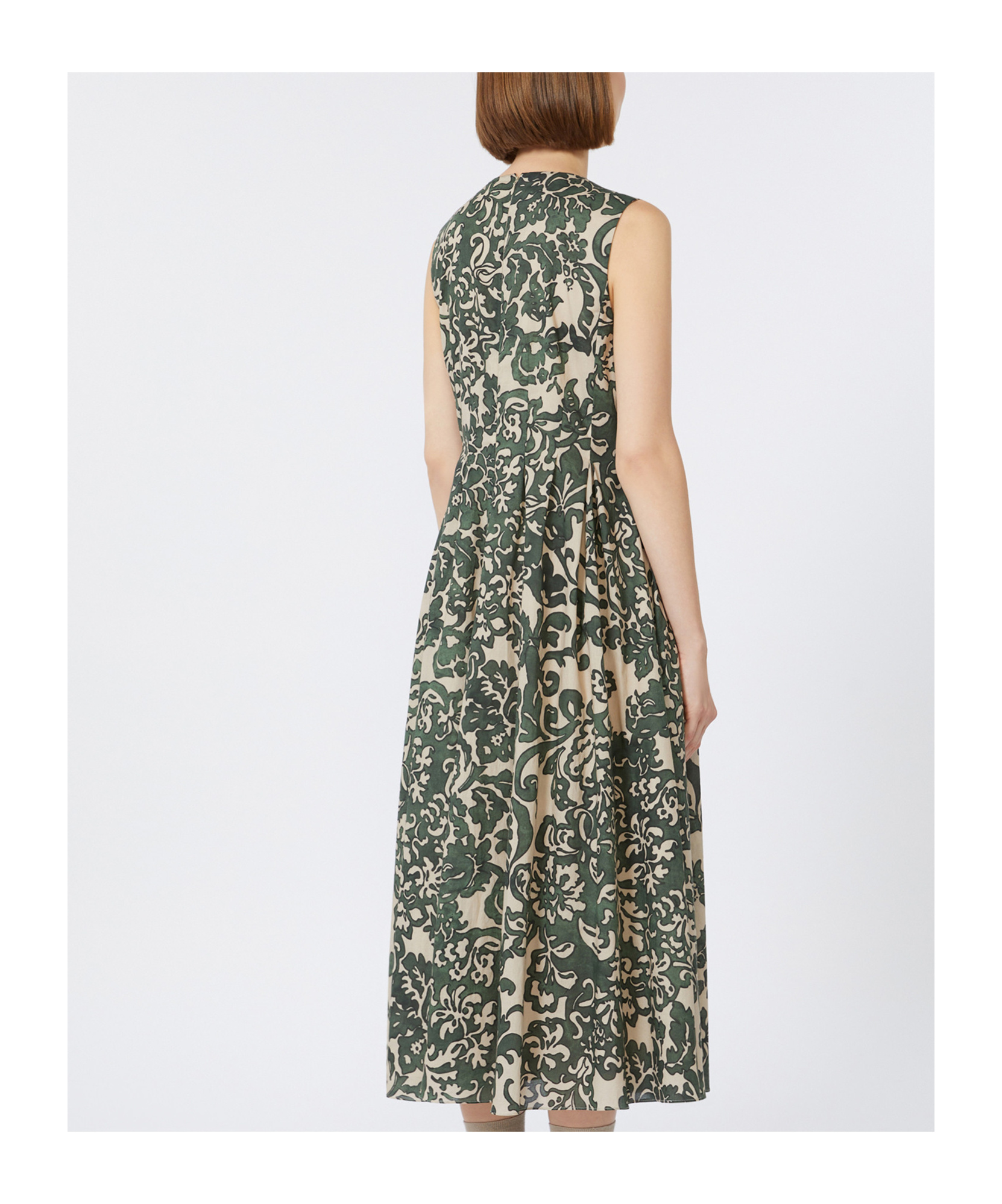 Max Mara Venic Print Pleated Cotton Voile Dress In Green
