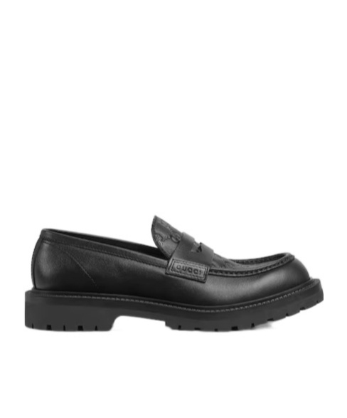 Gucci Leather Loafers With Round Toe And Rubber Sole In Black