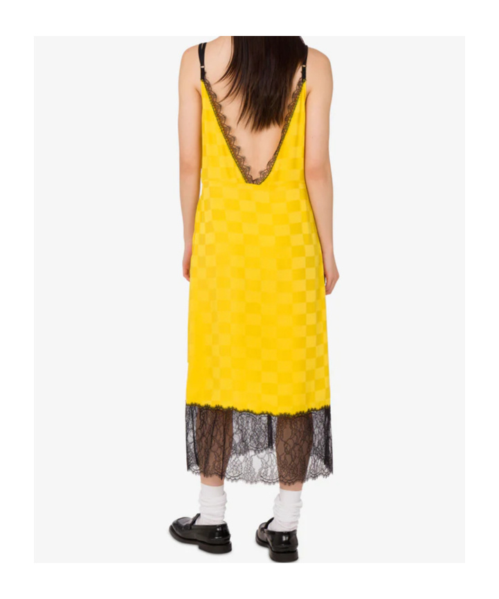 Moschino Smiley Graphic Lace-trimmed Midi Dress In Yellow