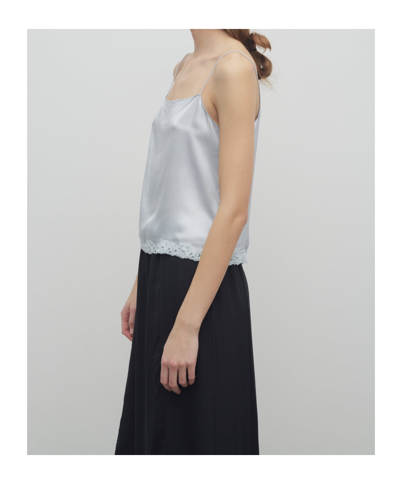 The Row Kilari Satin Lace Hem Top In Glacier Blue