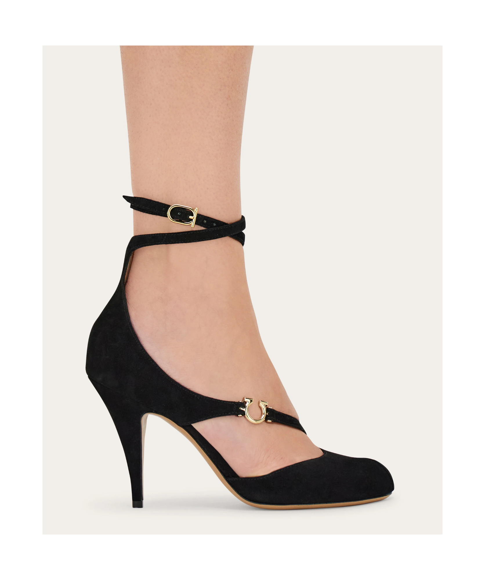 Ferragamo Peep-toe Pump With Gancini Detail In Black