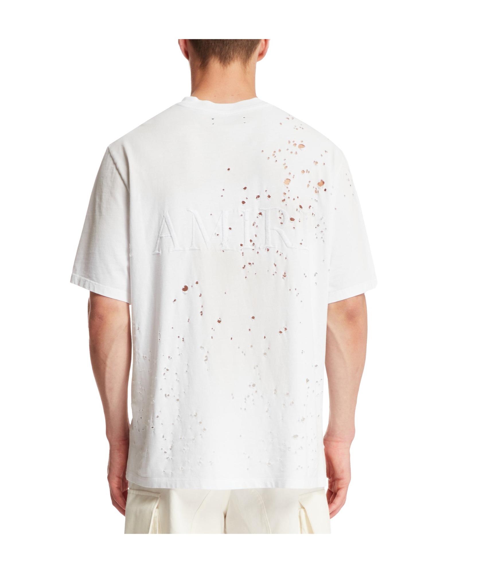 Amiri Crew Neck Distressed Detailing In White