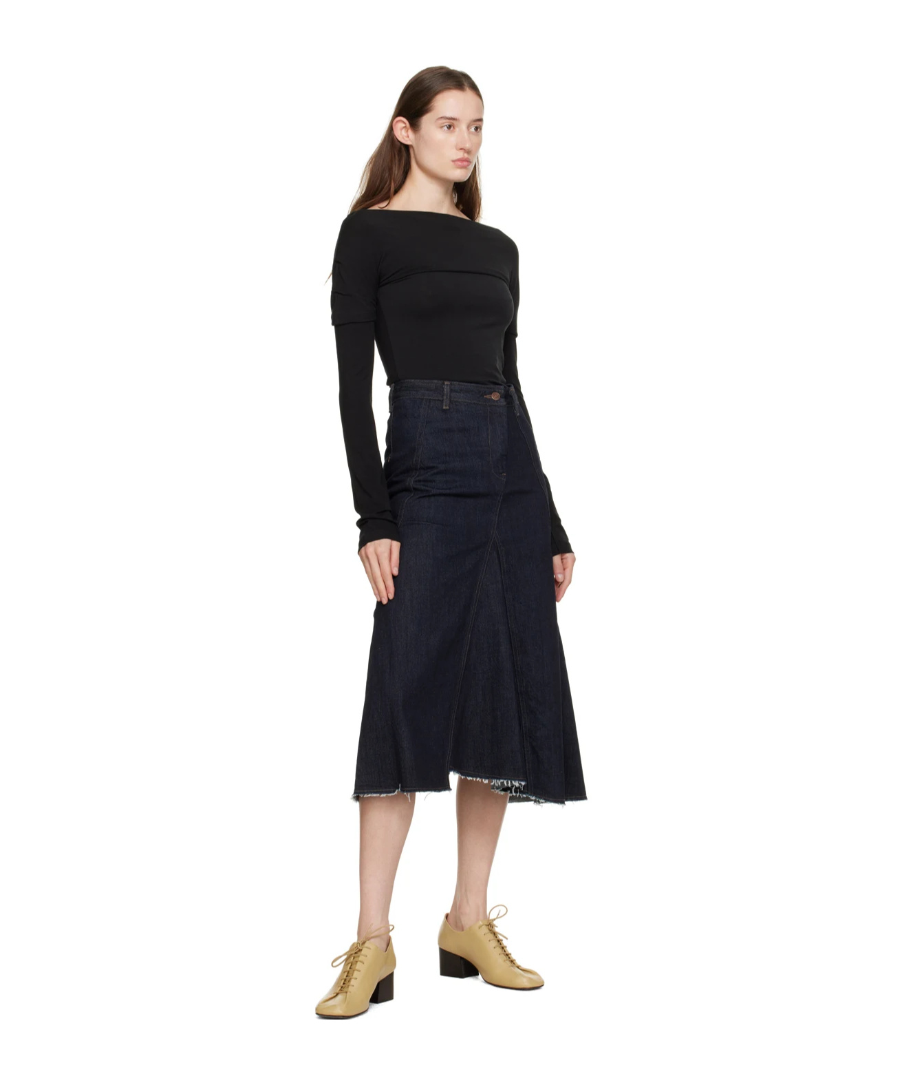 LOW CLASSIC BELT LOOP TRIMMED DENIM SKIRT