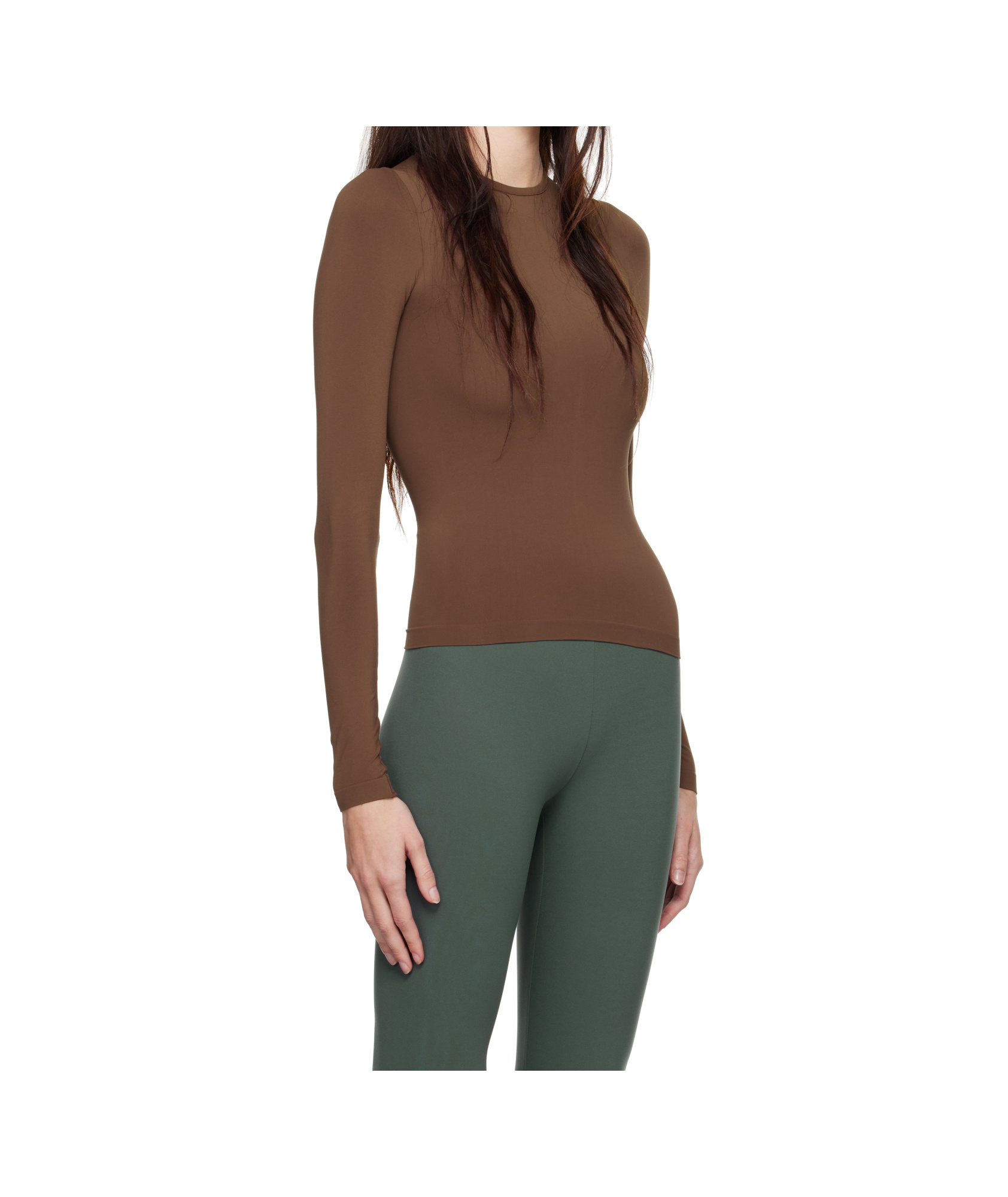 Skims Brown Soft Smoothing Seamless Long Sleeve T-shirt In Brown