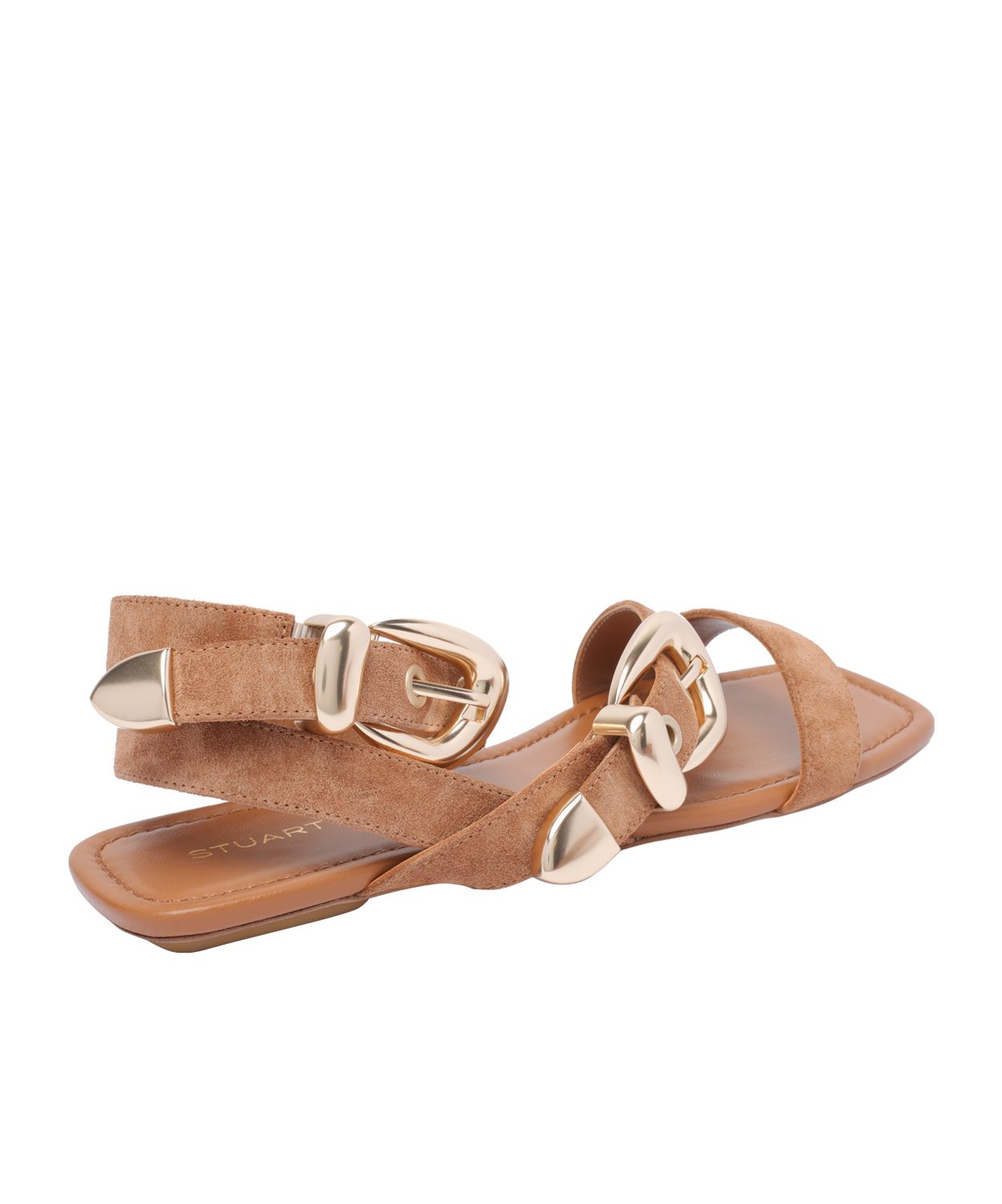 Stuart Weitzman Square Toe Suede Straps Sandals In Brown