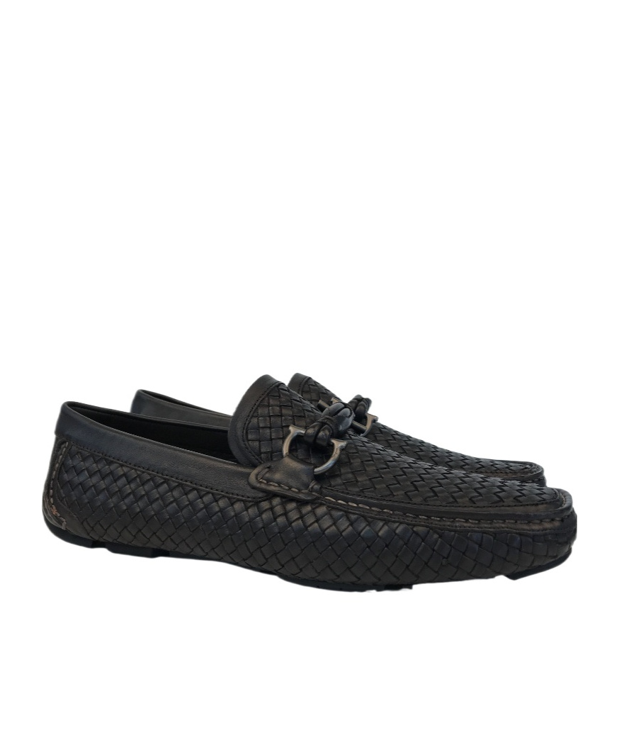 Ferragamo Knitted Details Business Casual Shoes In Black