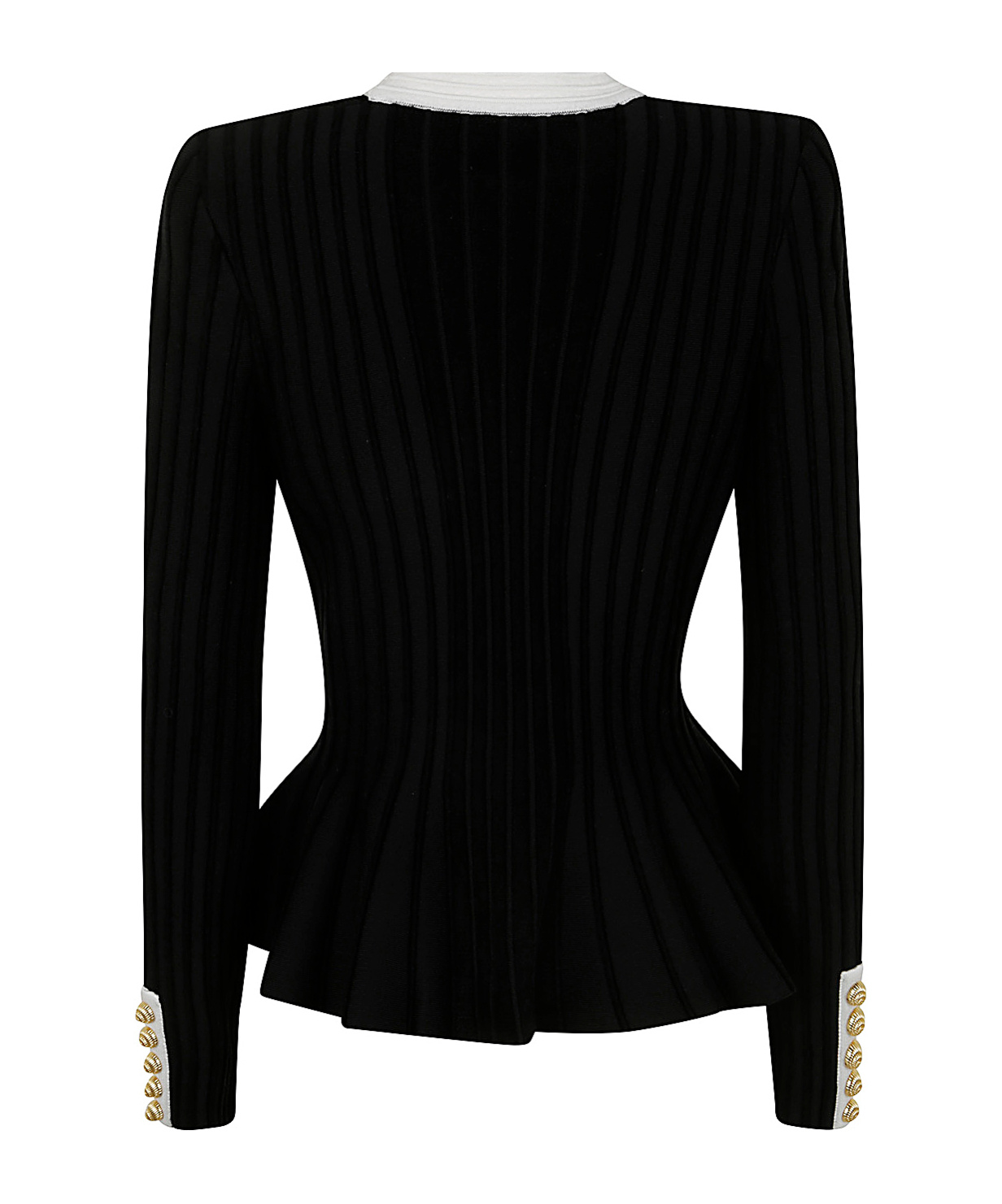 Balmain Structured Knit Jacket With Velvet Inserts In Black