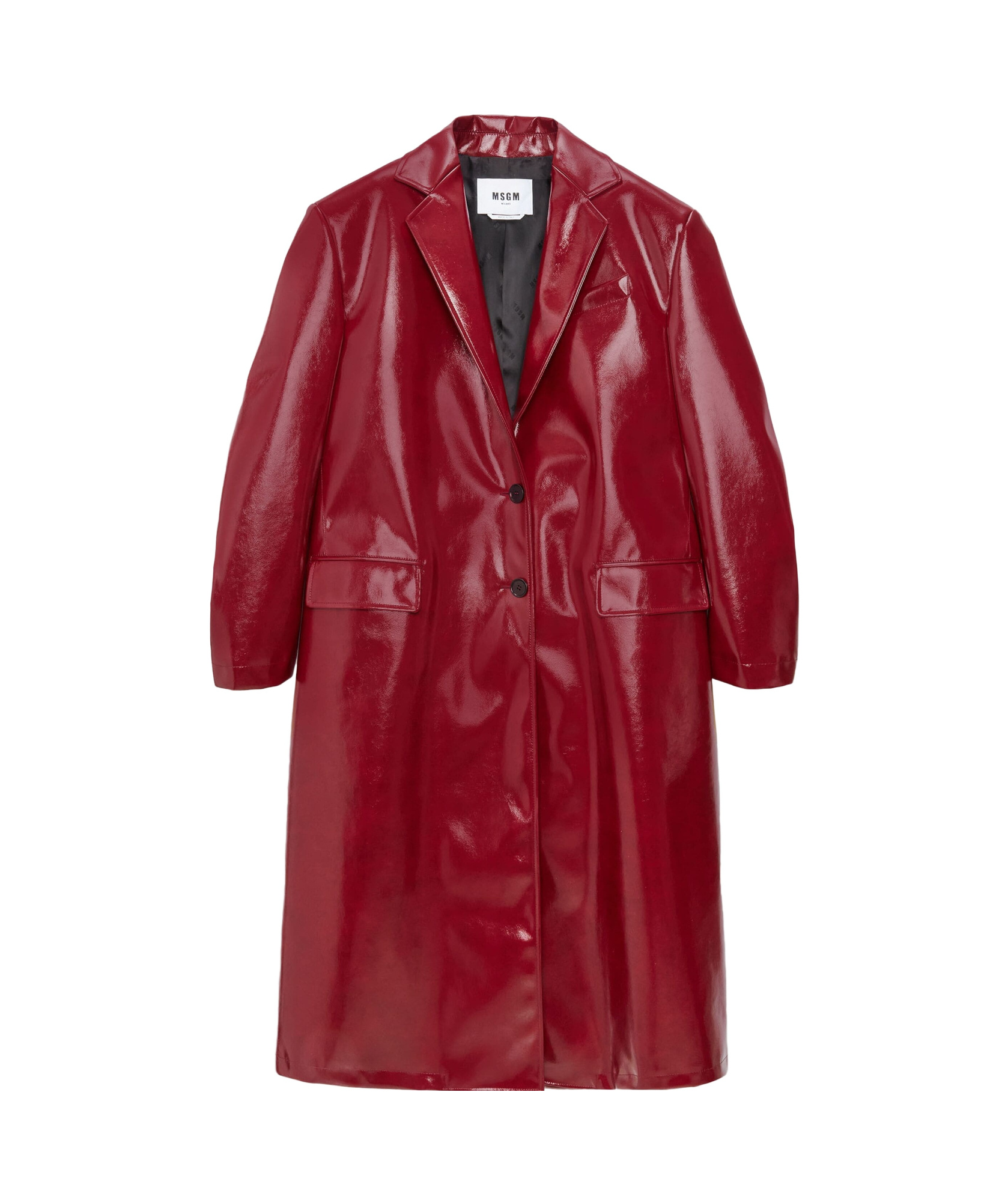 Msgm Faux-leather Single-breasted Coat In Red