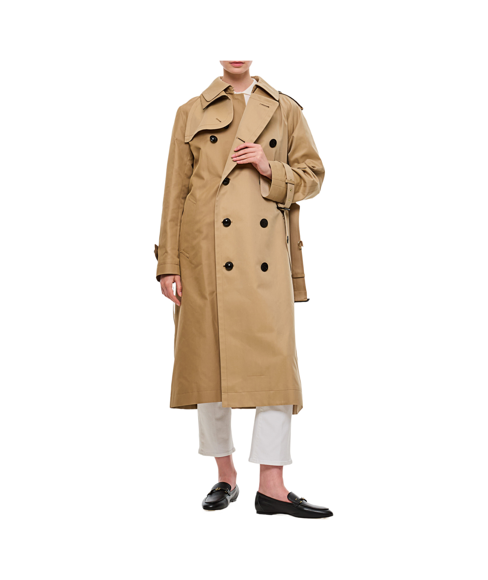 Shop Sacai Double Breasted Trench Coat In Nude