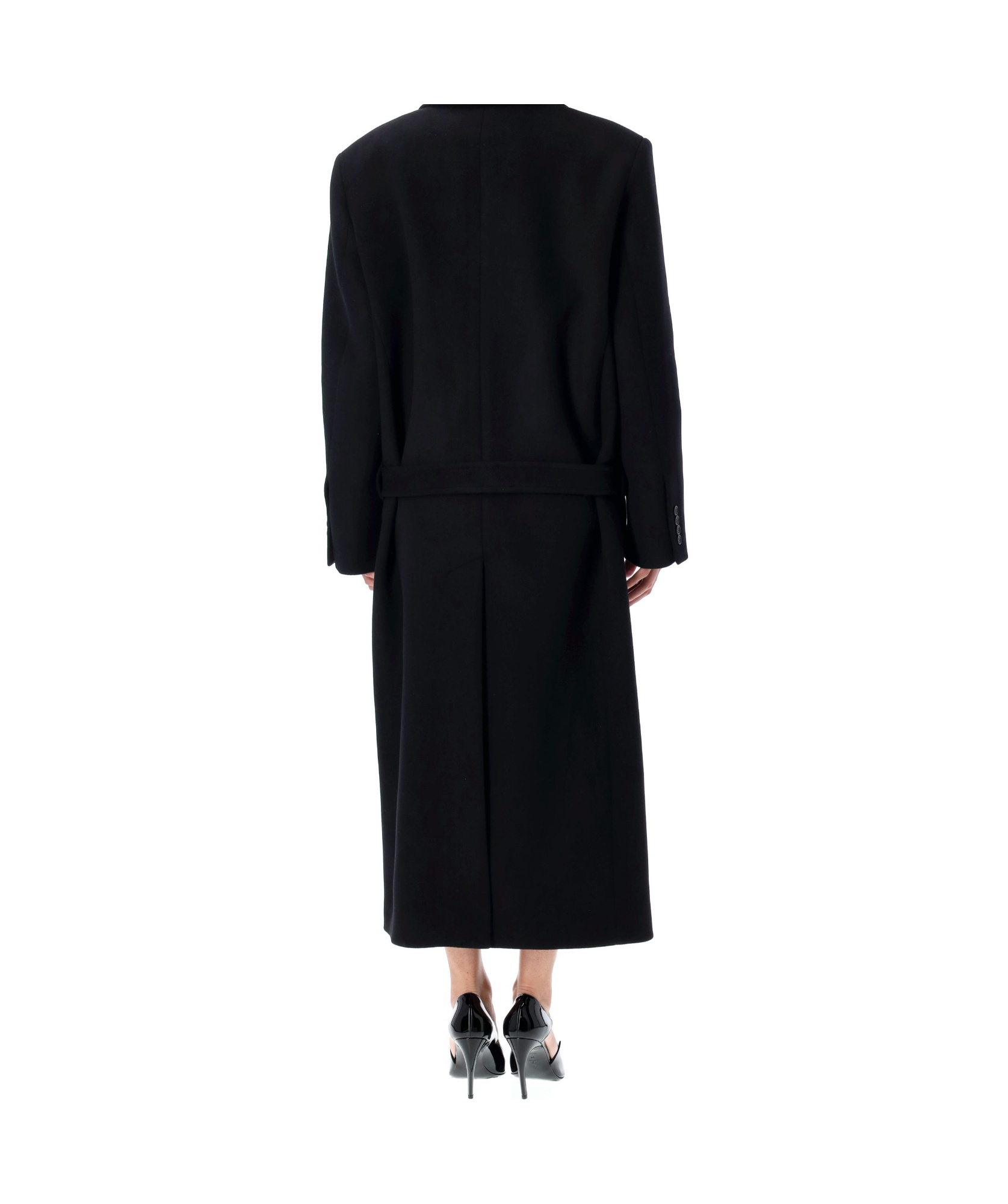 Attico Waist Belted Long Length Lapels In Black