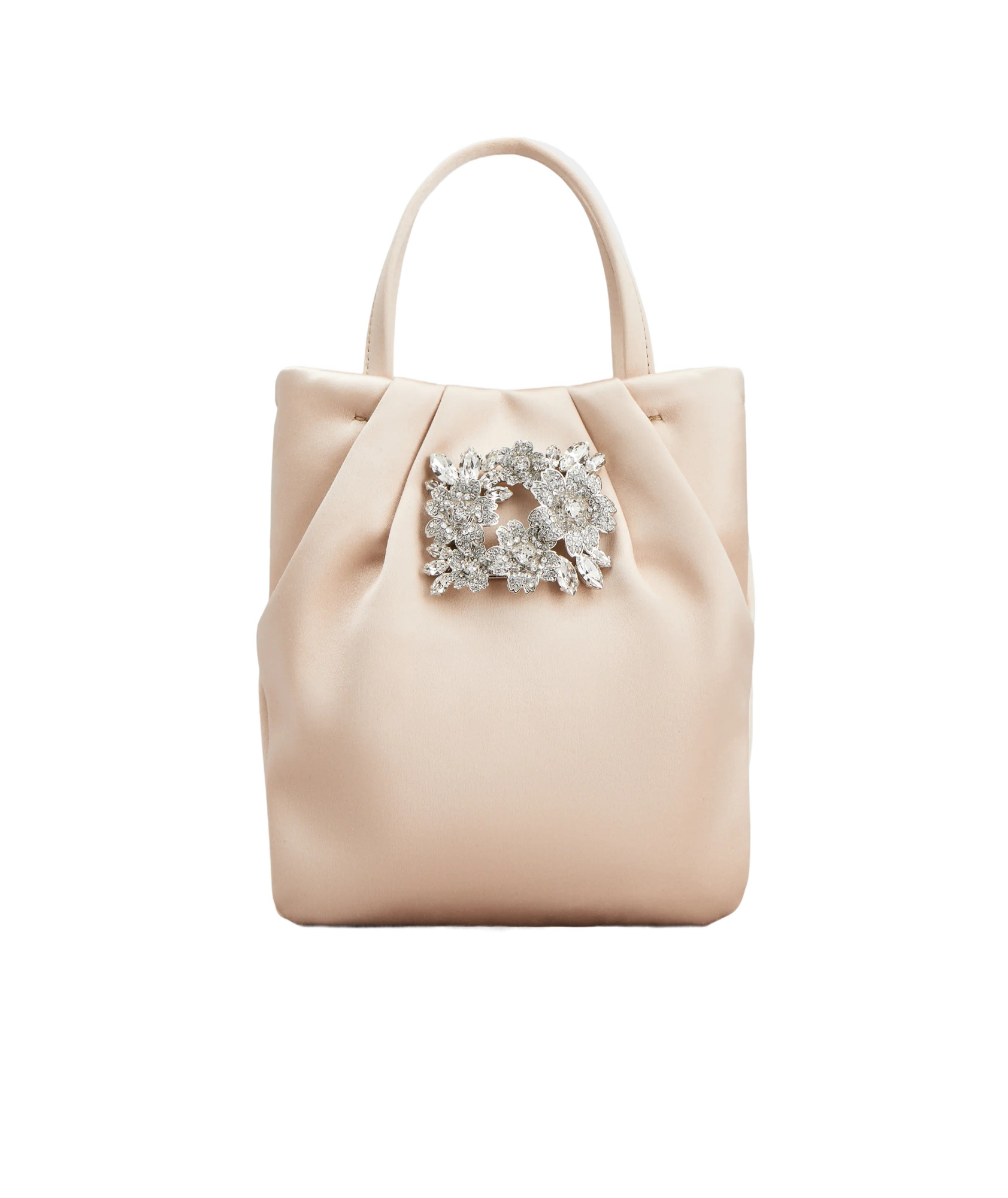Roger Vivier Drape Pocket Bouquet Strass Buckle Micro Tote Bag In Nude