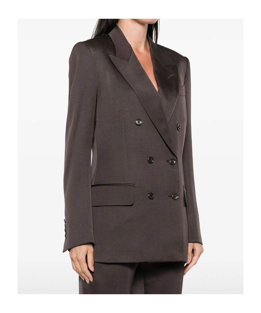 Tom Ford Silk And Wool Twill Double Breasted Jacket In Brown