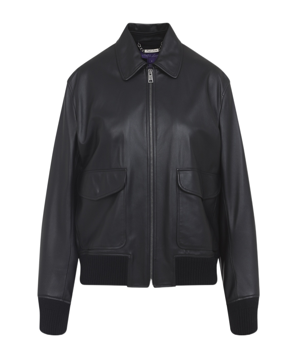 Ralph Lauren Ribbed Cuff Bomber Jacket Featuring Pockets In Black