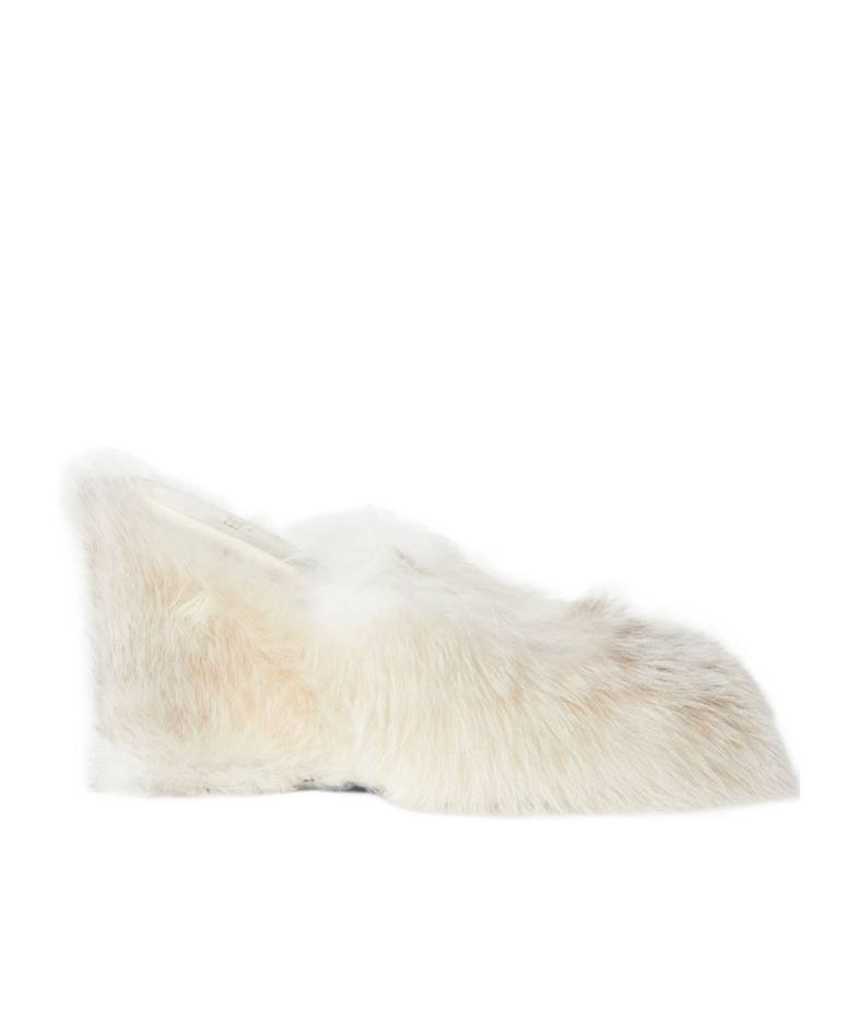 Fendi Acro Genuine Shearling Wedge Mule Sandal In White