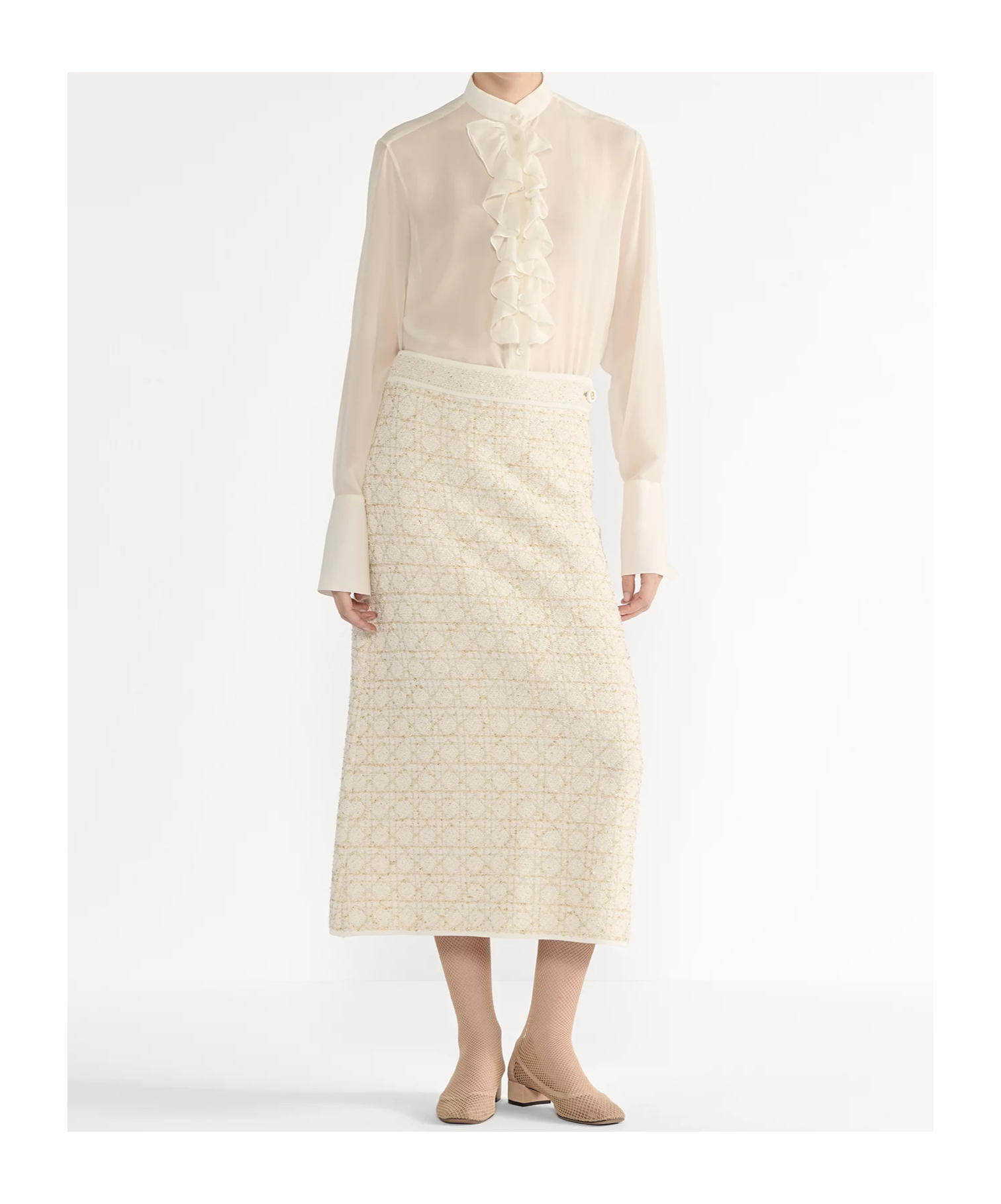 Dior Blouse With Ruffled Neckline In White