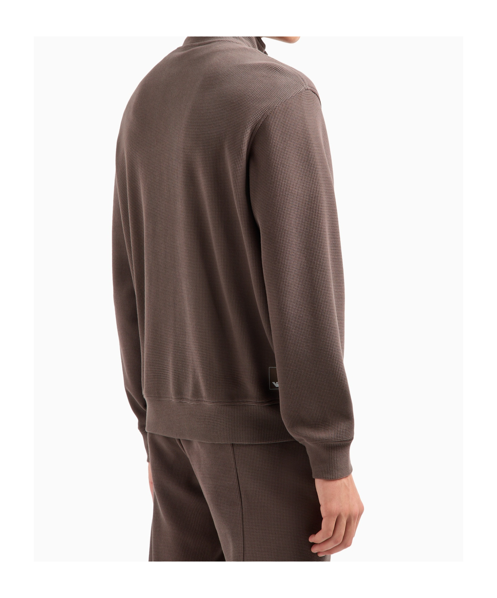 Emporio Armani Travel Essentials Full-zip Sweatshirt In Waffle Jersey In Brown