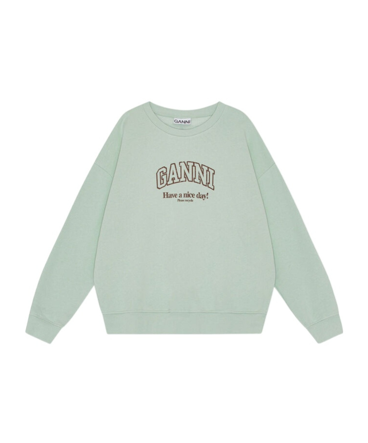 Ganni Logo-print Organic-cotton Sweatshirt In Green