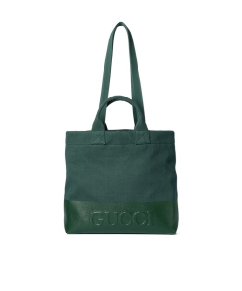 Gucci Canvas Tote Bag With Embossed Detail In Green
