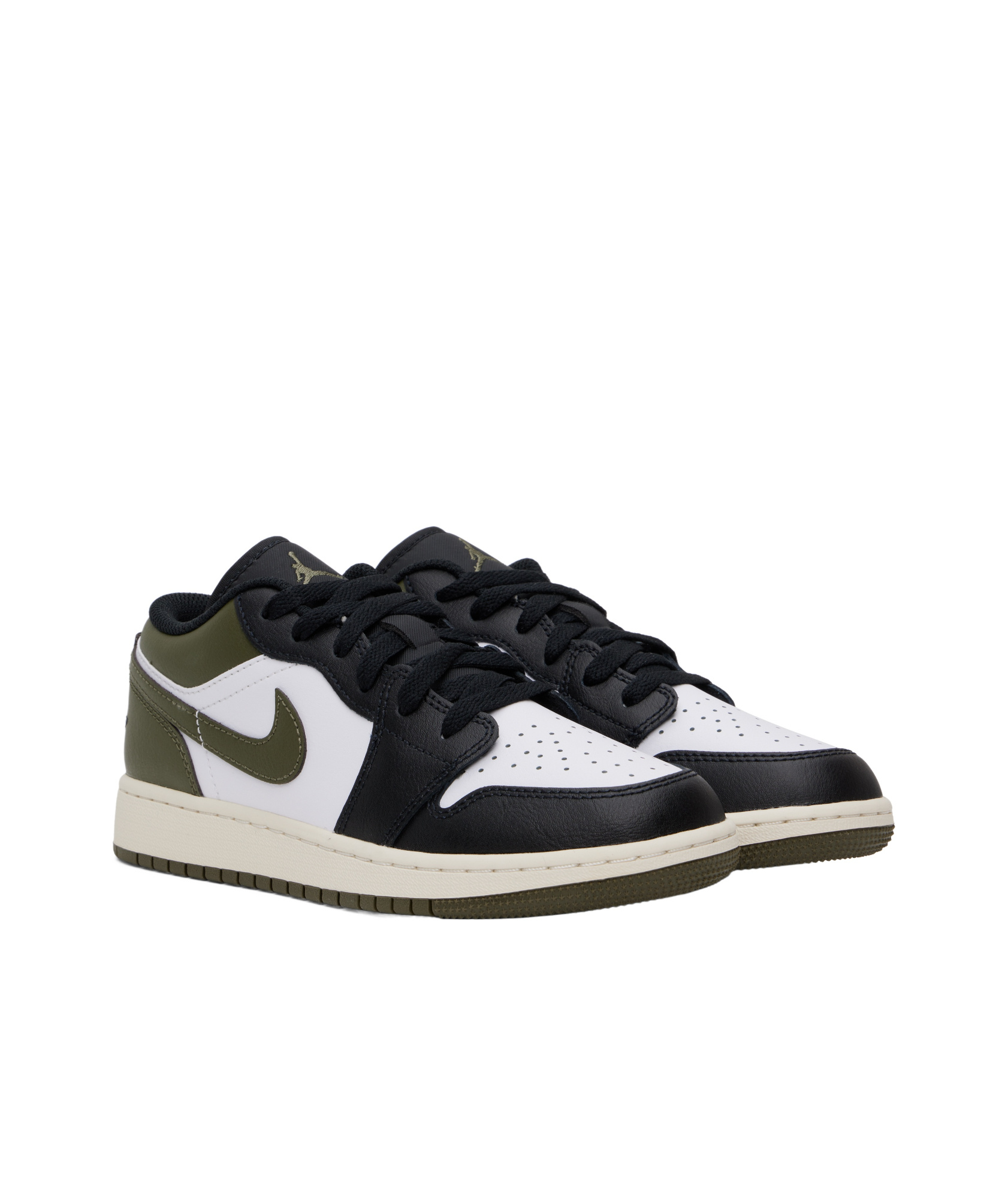Nike Big Kids Khaki & Black Air Jordan 1 Low Sneakers In Black/white/medium Olive