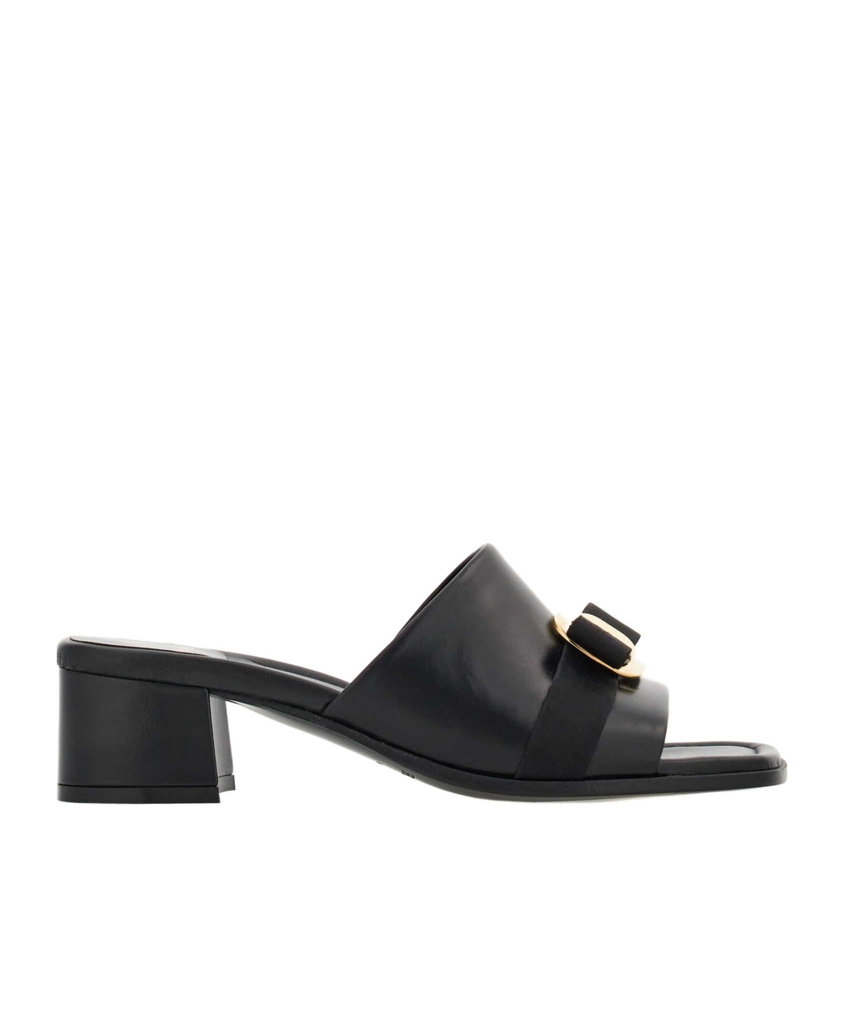 Ferragamo Vilna Leather Bow Mule Sandals In Black