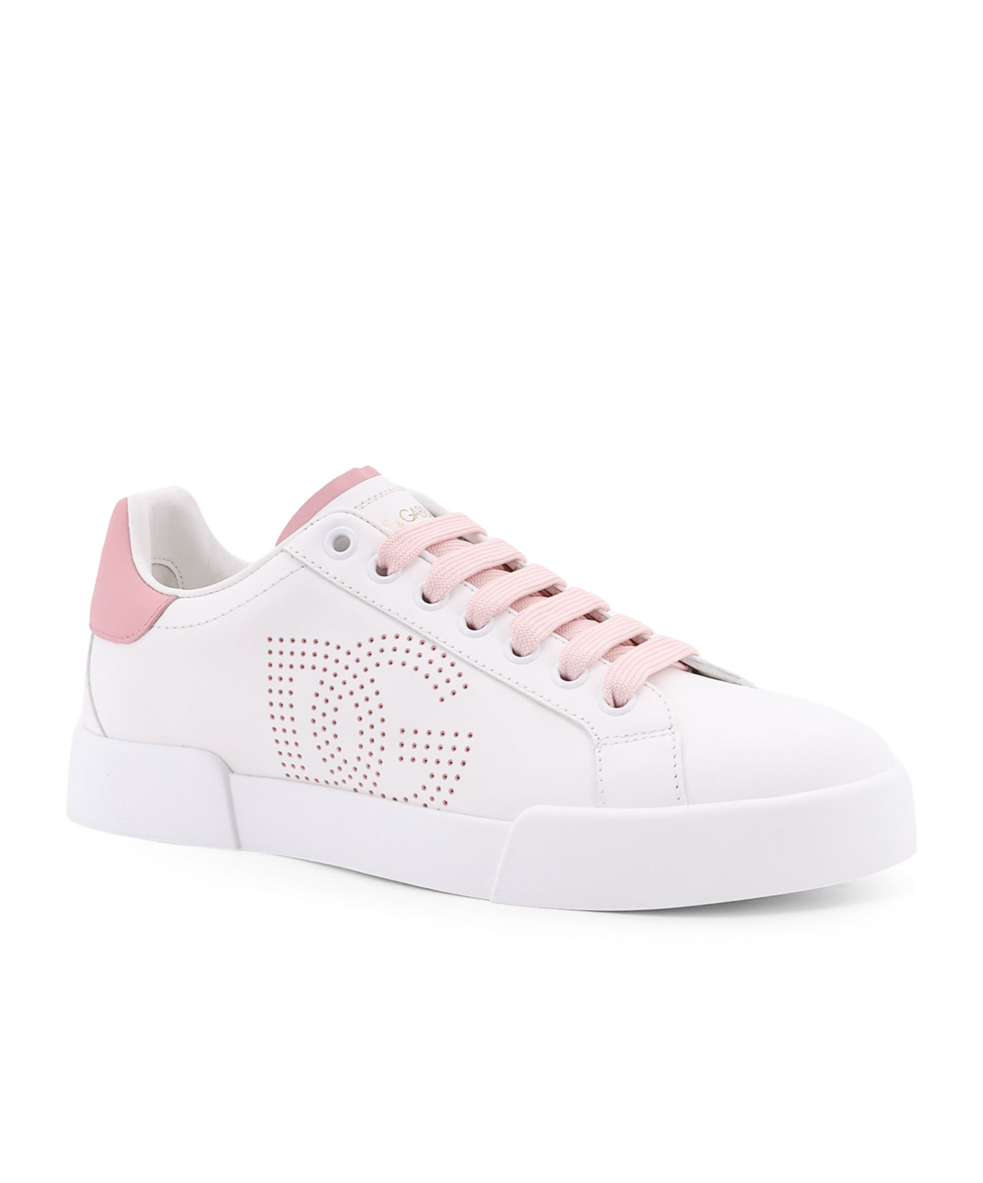 Dolce & Gabbana Portofino Low-top Leather Sneakers With Lateral Monogram In Pink
