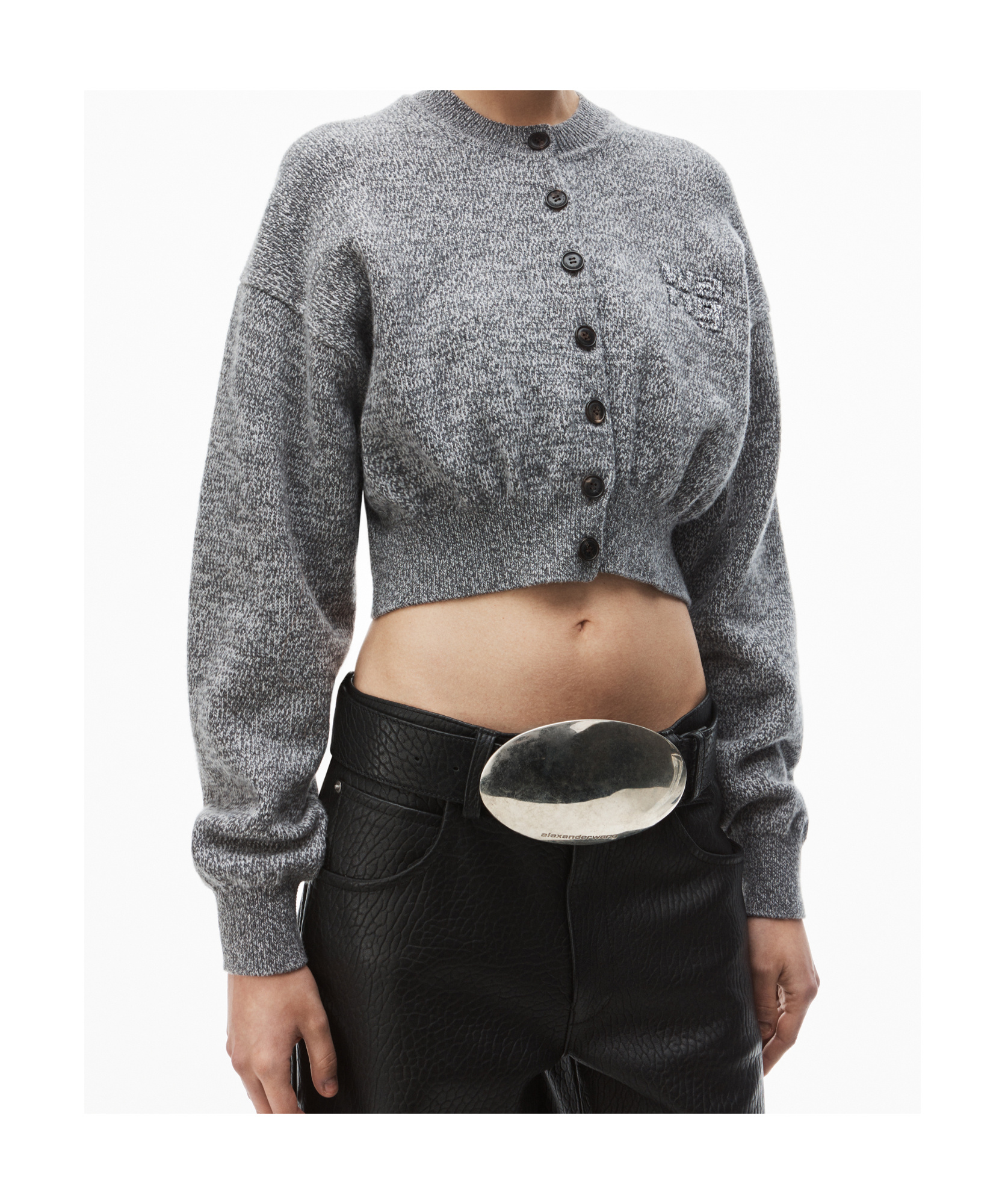 ALEXANDER WANG T BY ALEXANDER WANG LOGO DEBOSSED CROPPED CARDIGAN