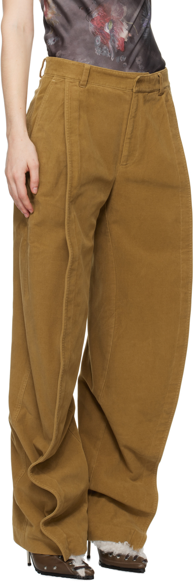 Y/project Beige Banana Trousers In Brown