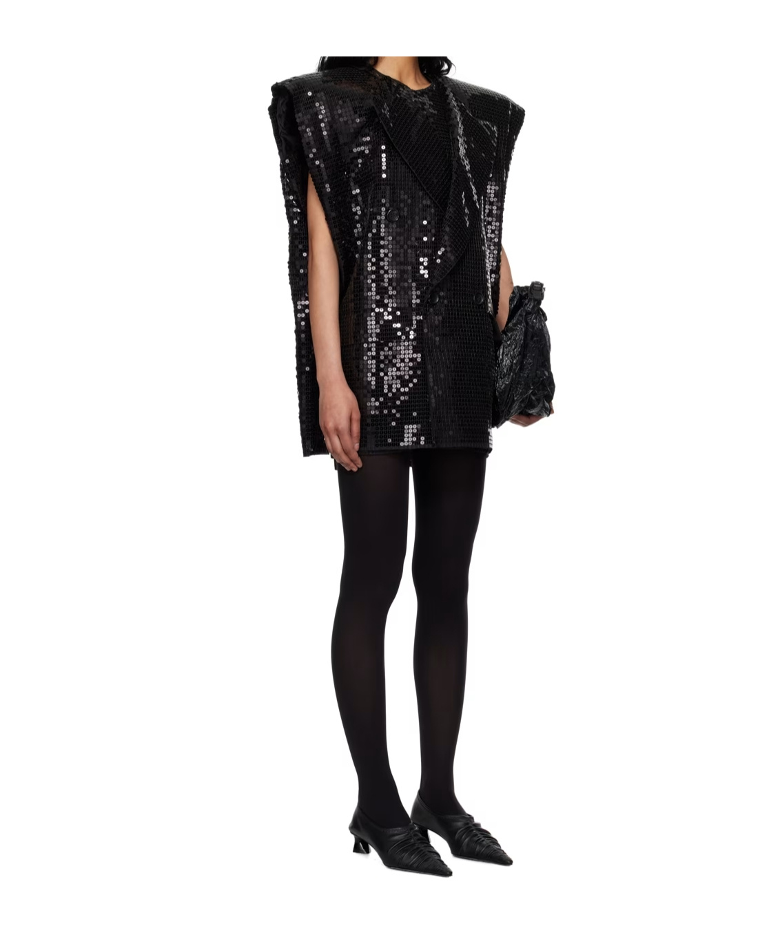 Junya Watanabe Black Sequinned Minidress In Black/black