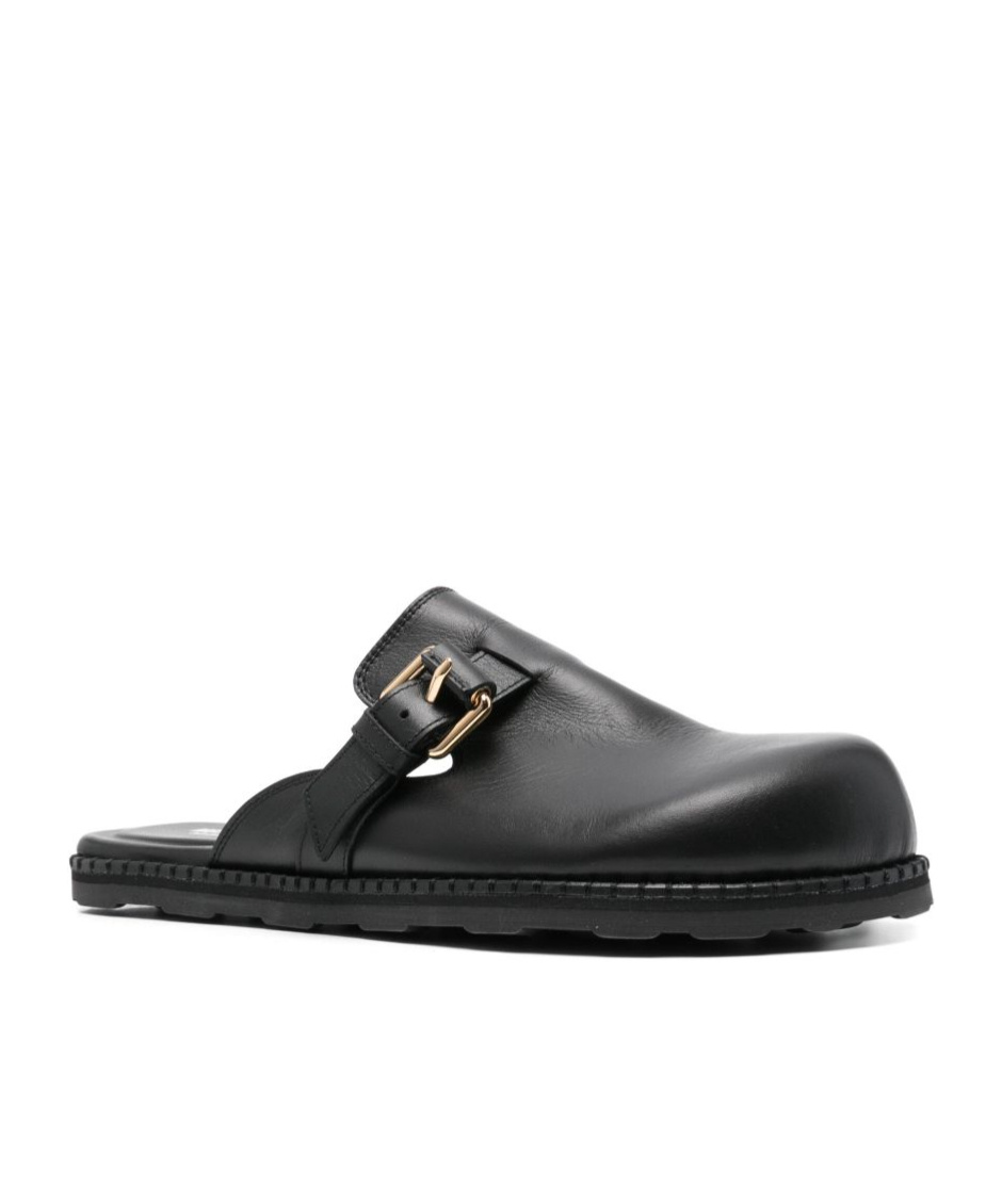 Moschino Black Leather Mule Loafers In Black