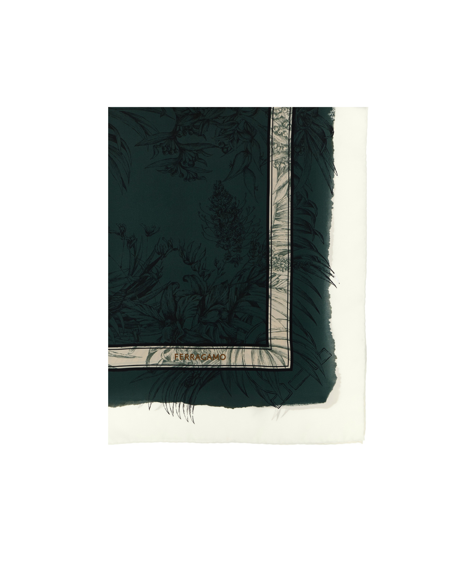 Ferragamo Lightweight Floral Print Square Scarf With Rolled Edges In Green