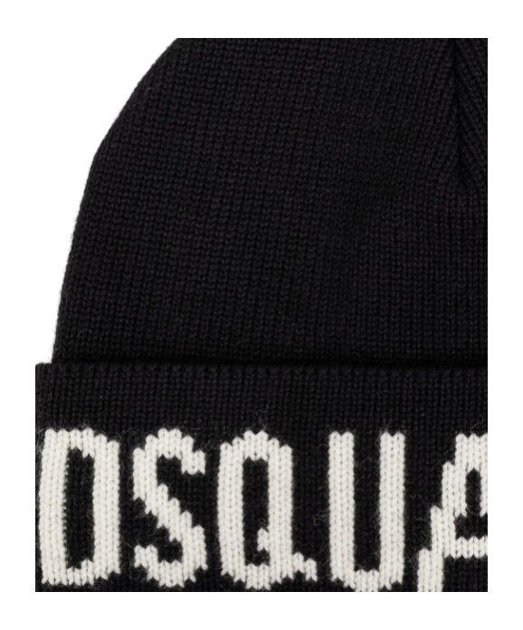 Dsquared2 Dsquared 2 Logo-intarsia Beanie In Black