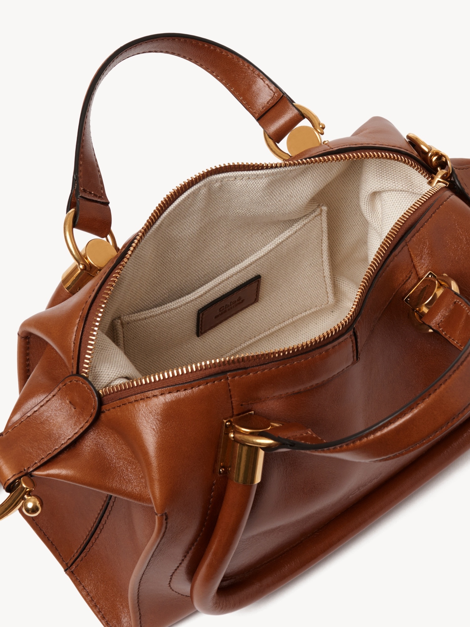 Chloé Small Paraty 24 Top Handle Bag In Shiny Leather In Brown