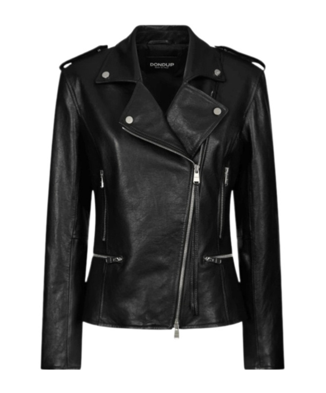 Dondup Asymmetric Zip Leather Jacket In Black