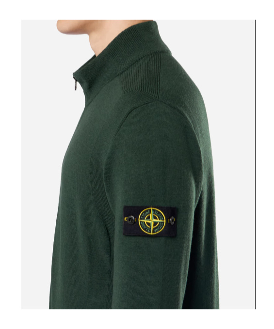 Stone Island Ribbed Virgin-wool Cardigan In Green