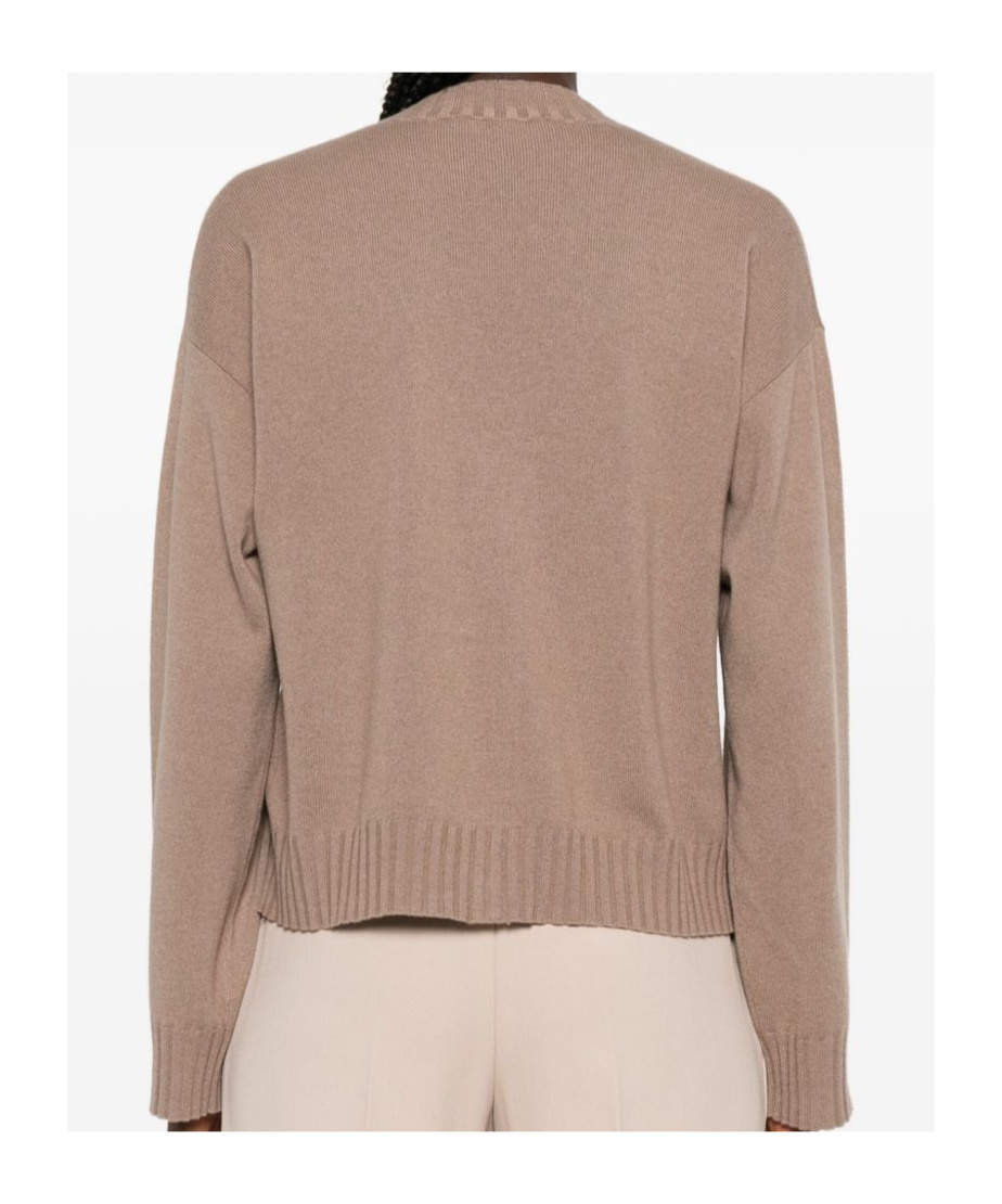 Fabiana Filippi Long Sleeve V Neck Top With Ribbed Cuffs And Hem In Brown